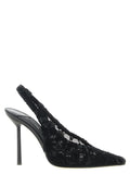 Black Cotton High Heel Pumps
