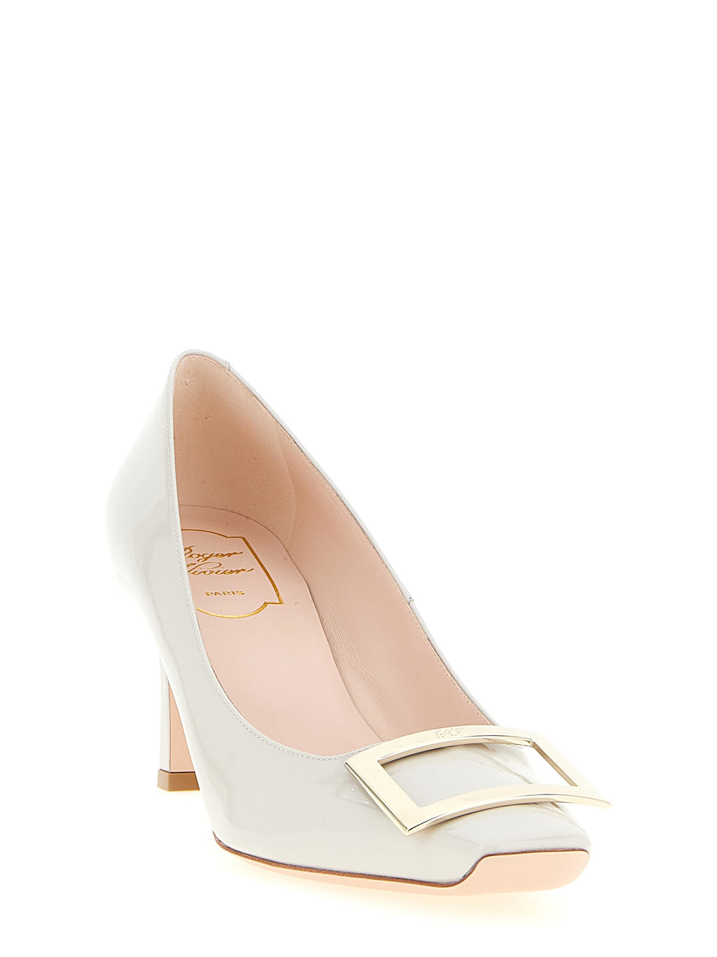 Gray Calfskin Mid Heel Pumps