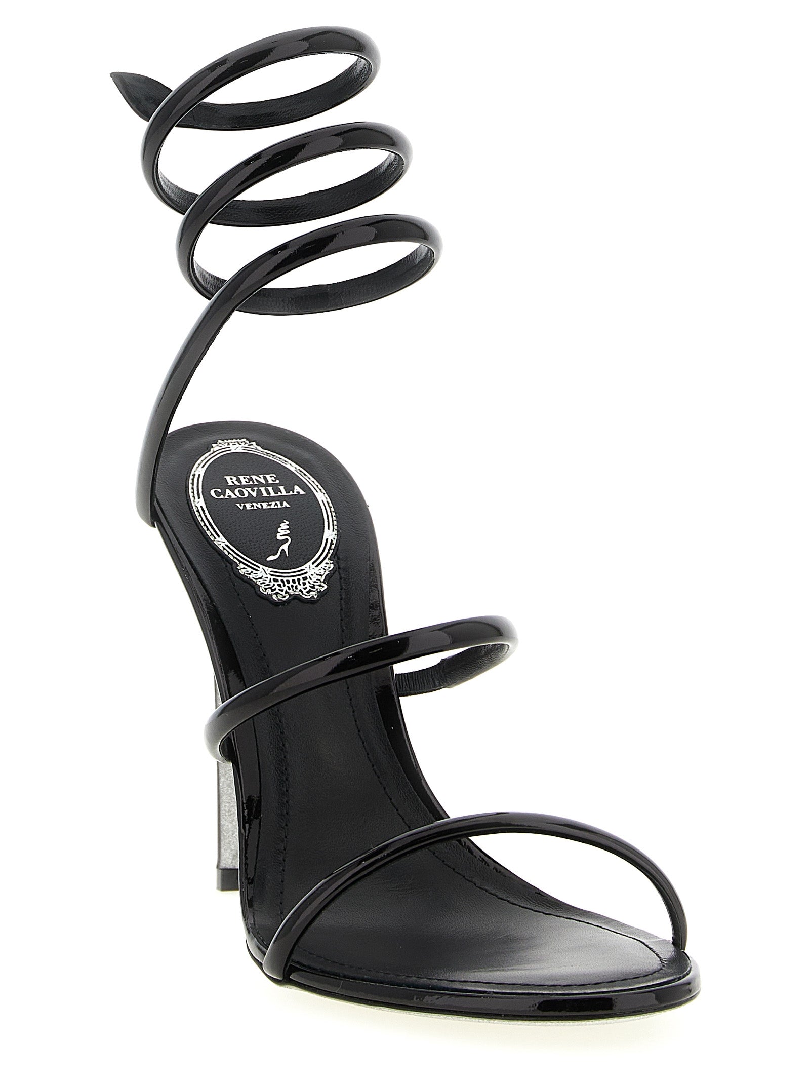 Black Calfskin Stiletto Heel Sandals