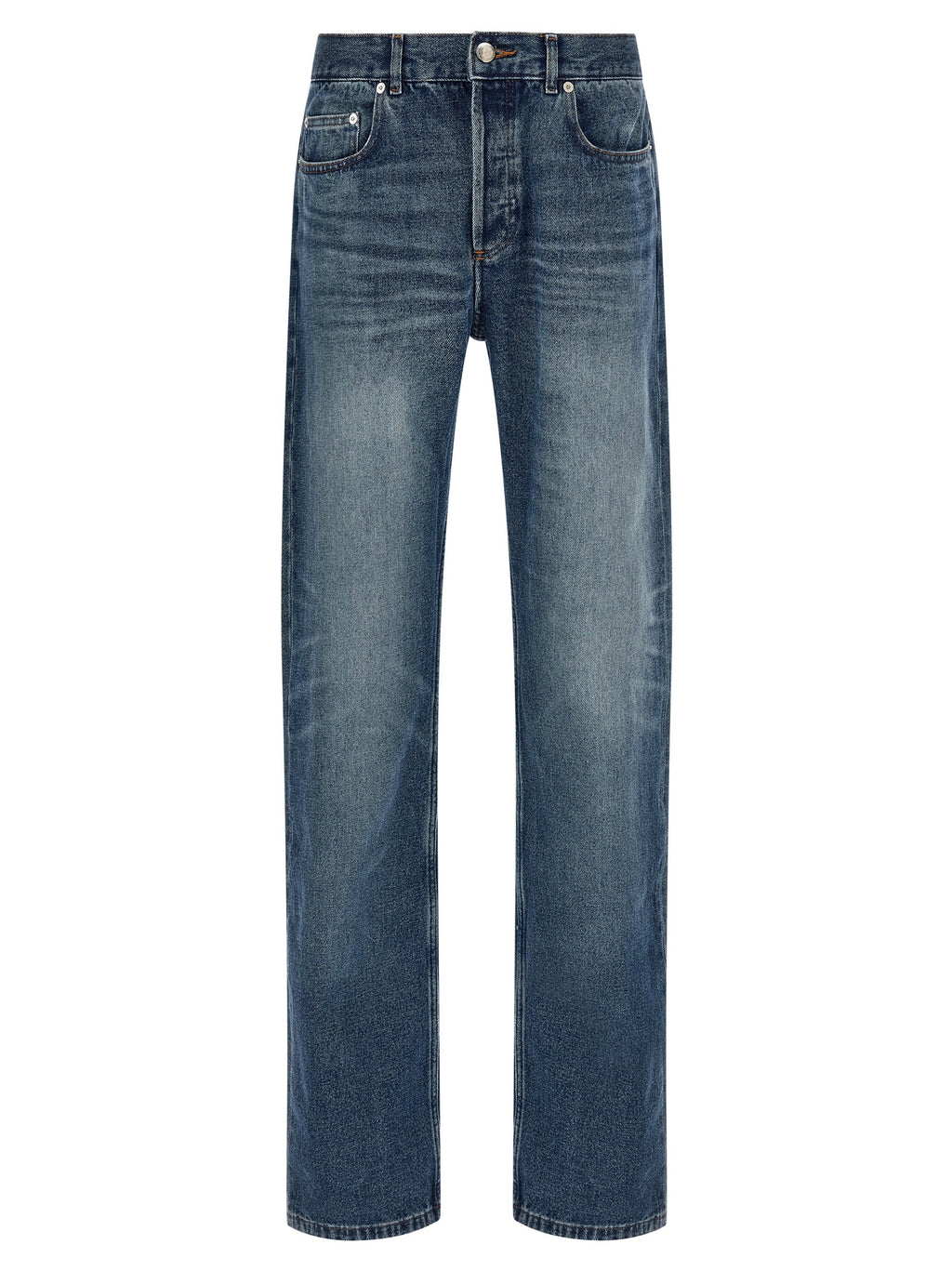 Blue Cotton Straight-Leg Jeans