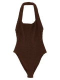 Brown Polyamide One-Piece Swimsuit