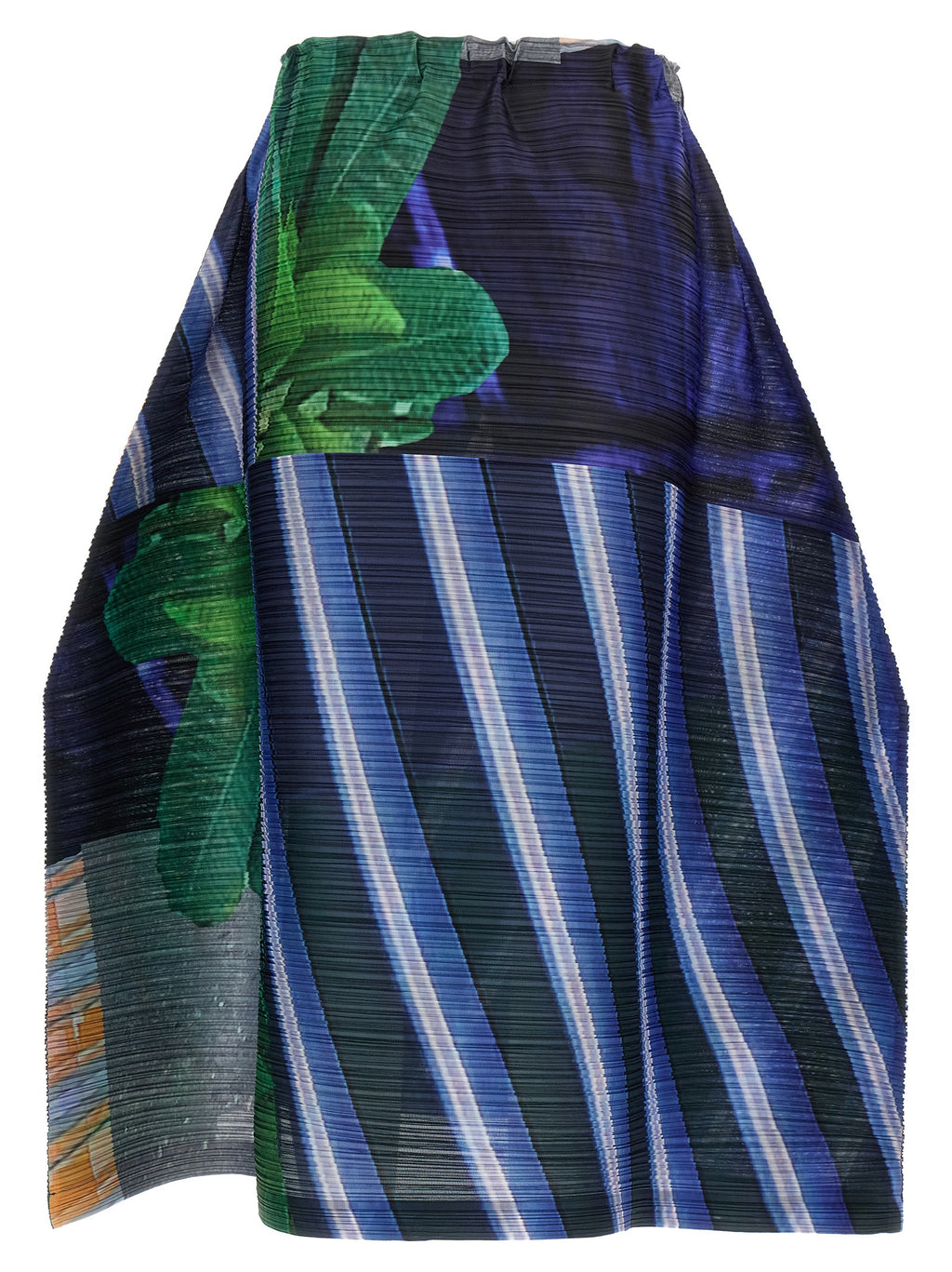 Blue Polyester Midi Skirt