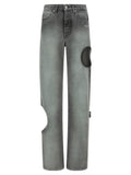 Gray Cotton Straight-Leg Jeans