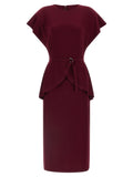 Bordeaux Polyester Midi Dress