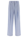 Blue Cotton Casual Pants