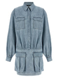 Blue Cotton Short Dress