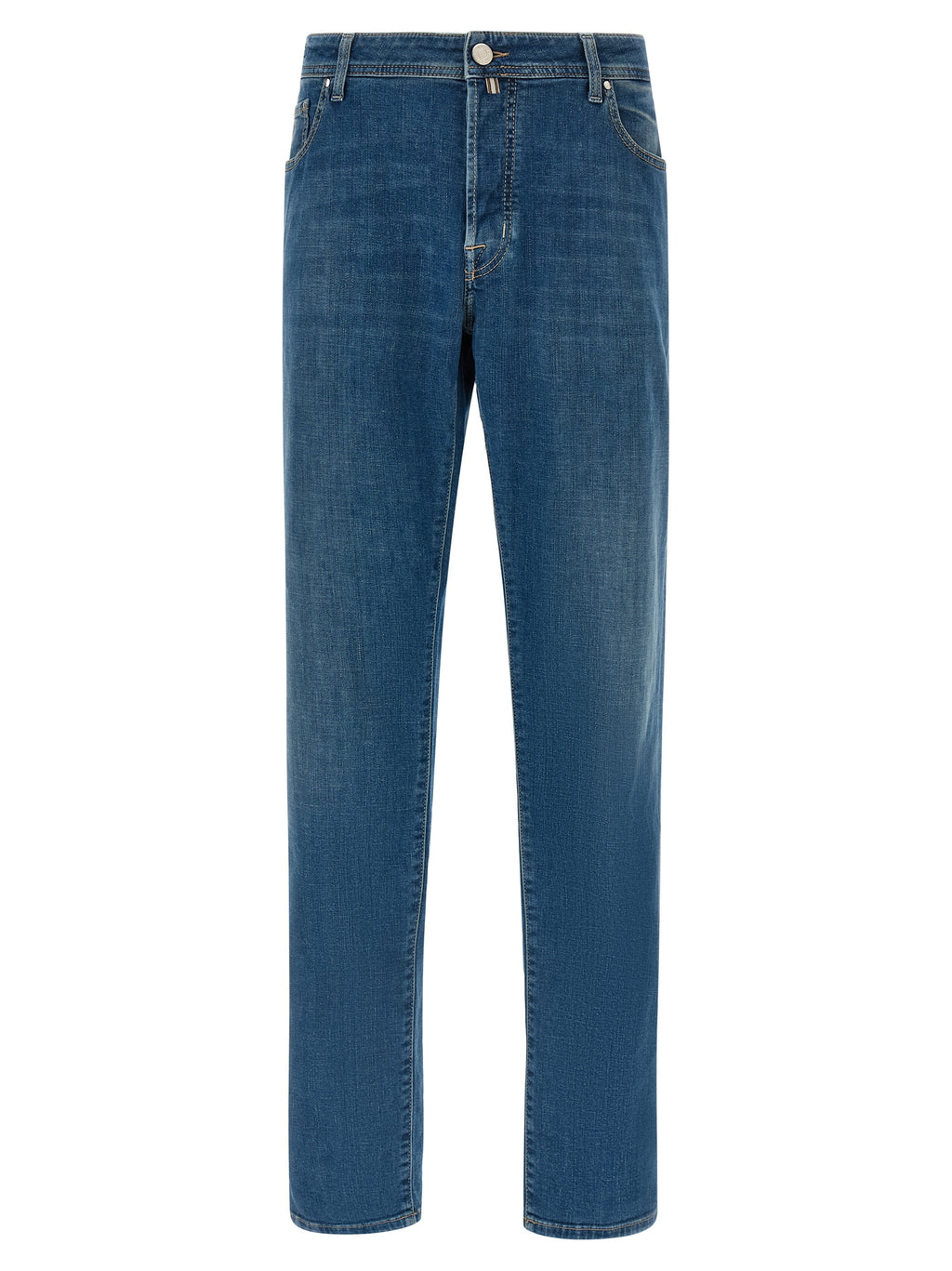 Blue Cotton Straight-Leg Jeans