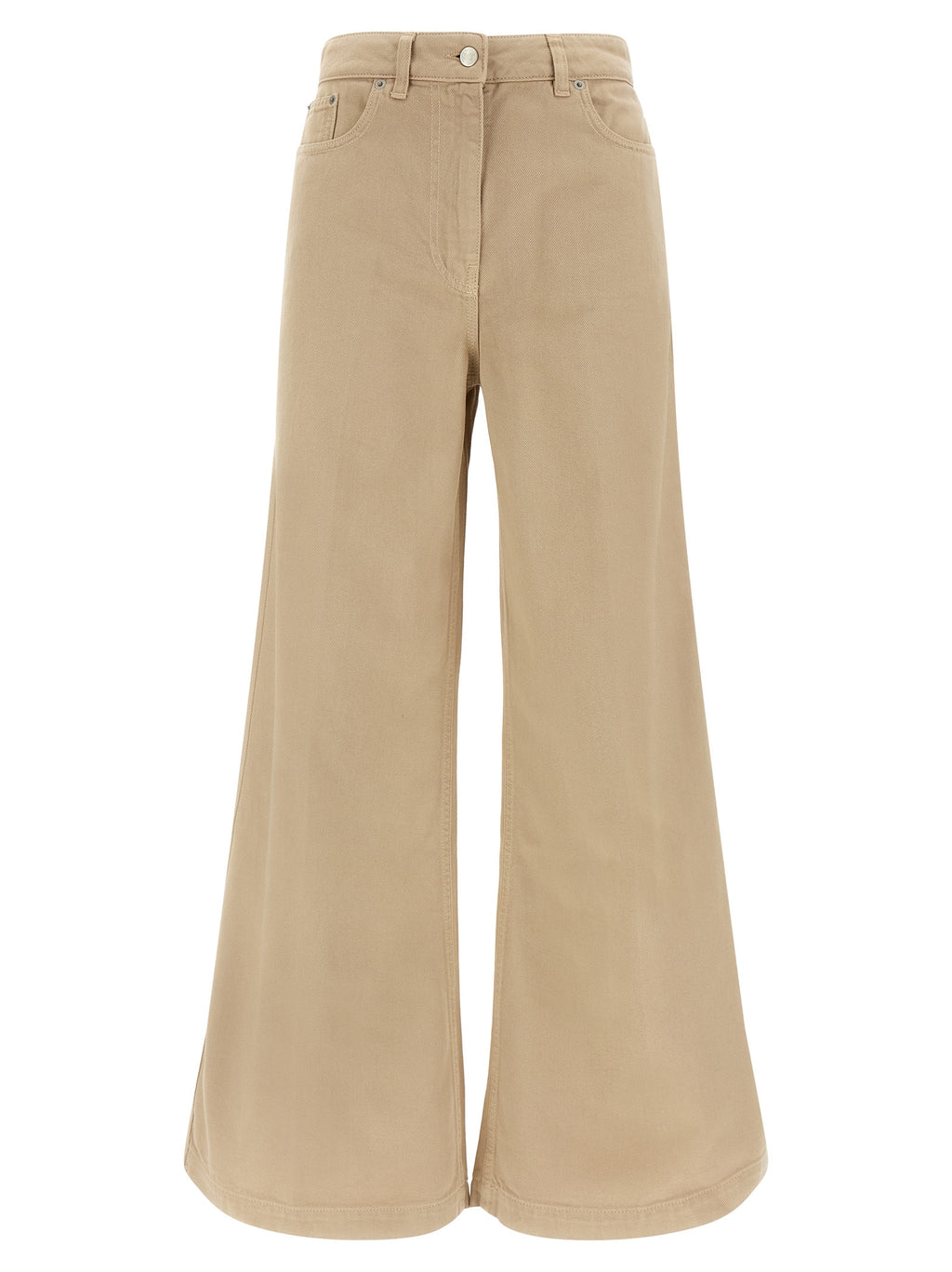 Beige Cotton Flared Pants