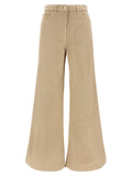 Beige Cotton Flared Pants