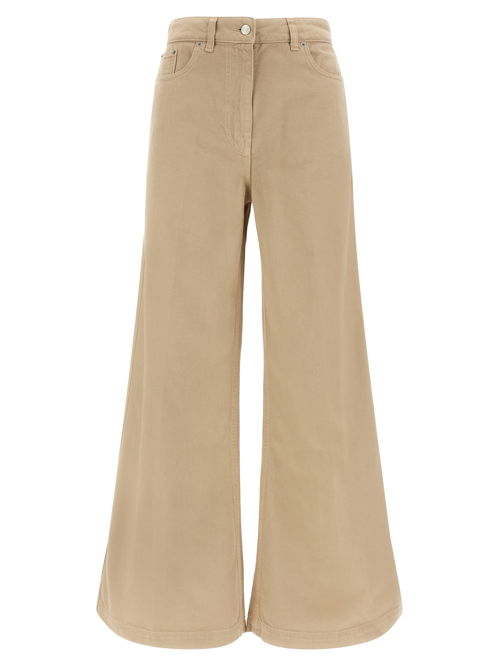 Beige Cotton Flared Pants