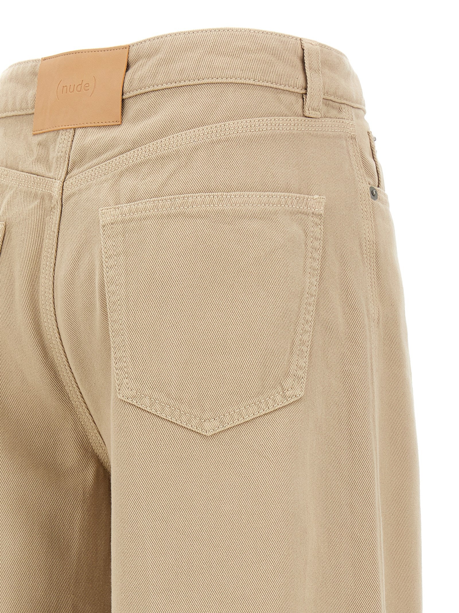 Beige Cotton Flared Pants