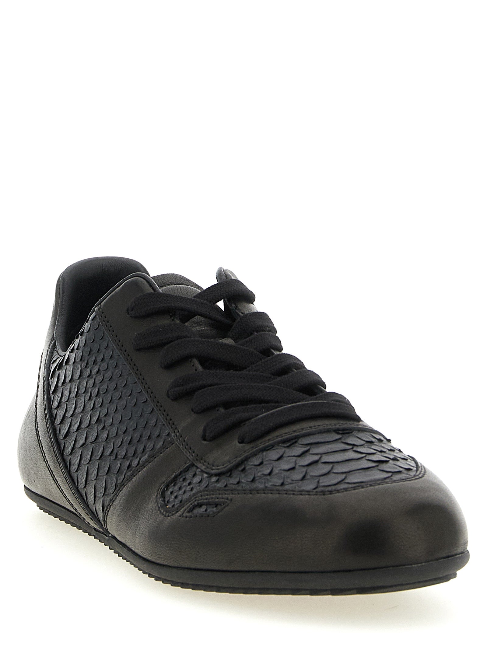 Black Lamb Leather Low Top Sneakers