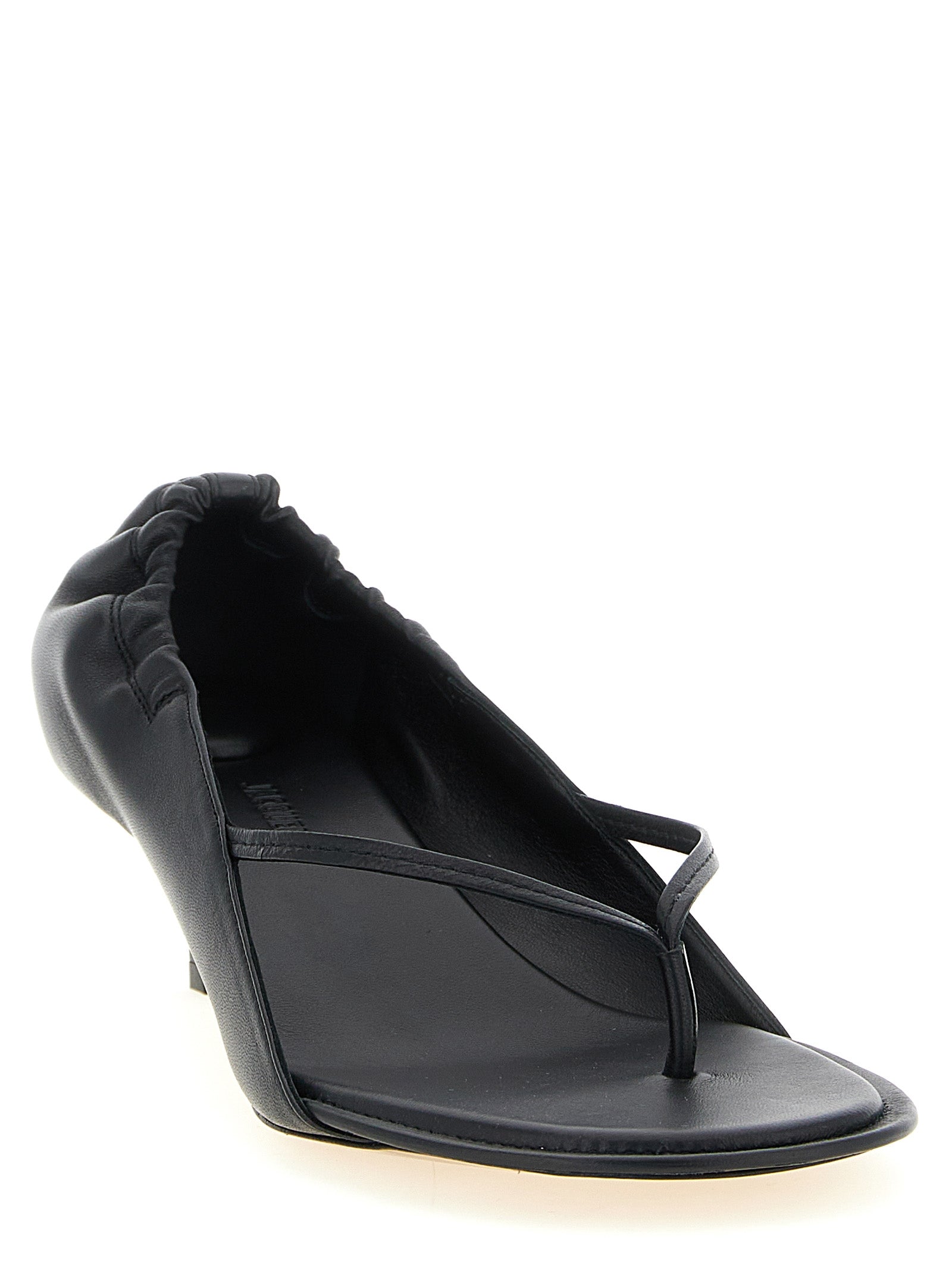 Black Lamb Leather Flat Sandals