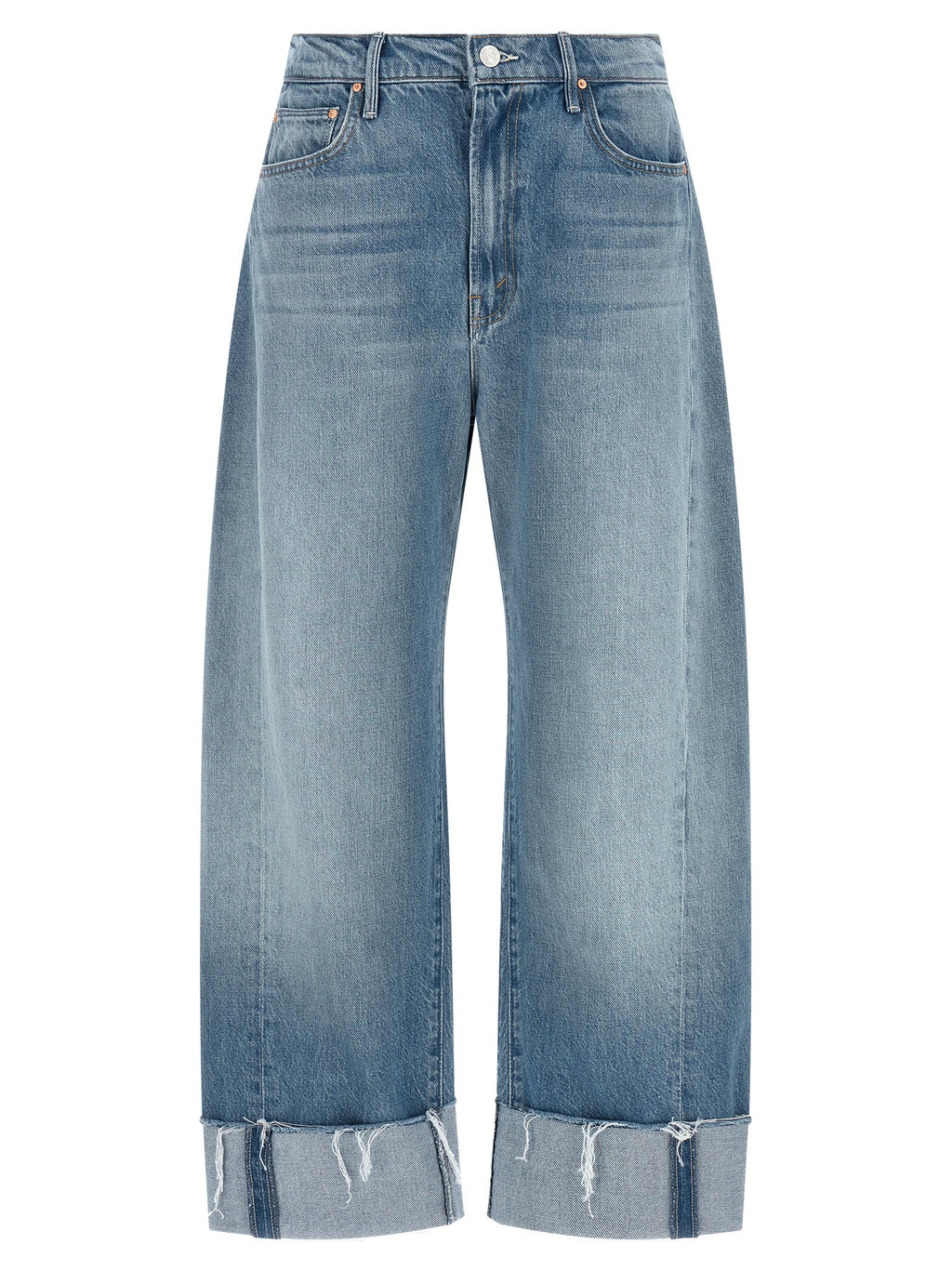 Blue Cotton Cropped Jeans