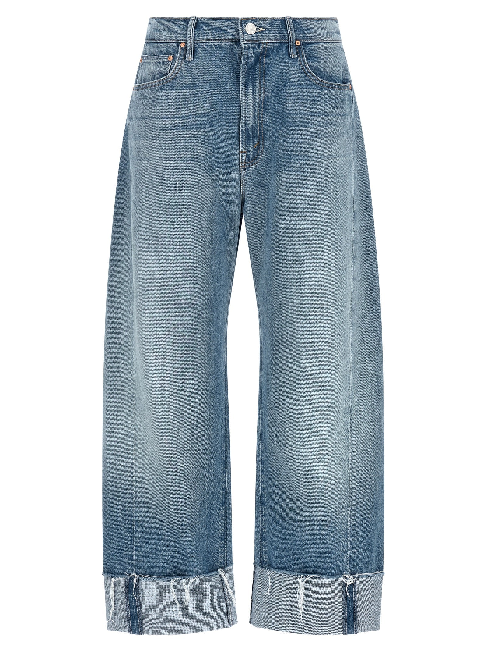 Blue Cotton Cropped Jeans