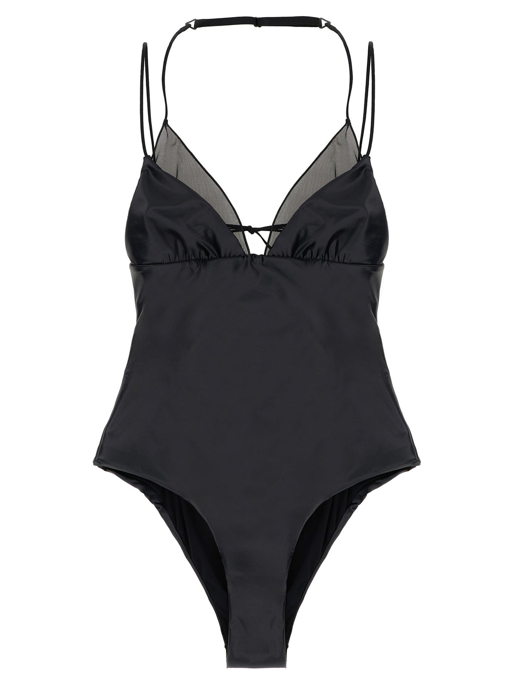 Black Polyester One-Piece Swimsuit