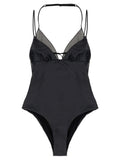 Black Polyester One-Piece Swimsuit