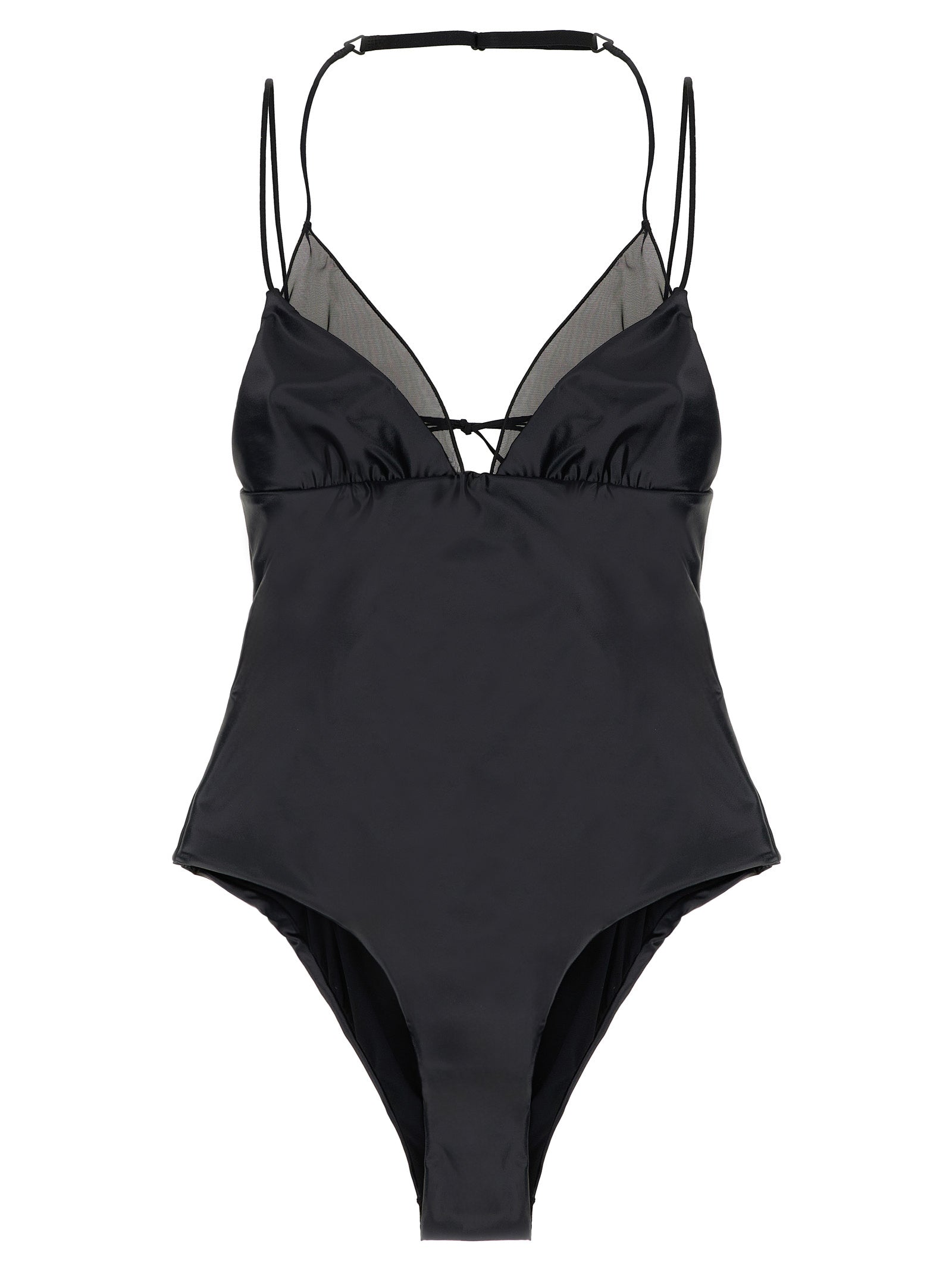 Black Polyester One-Piece Swimsuit