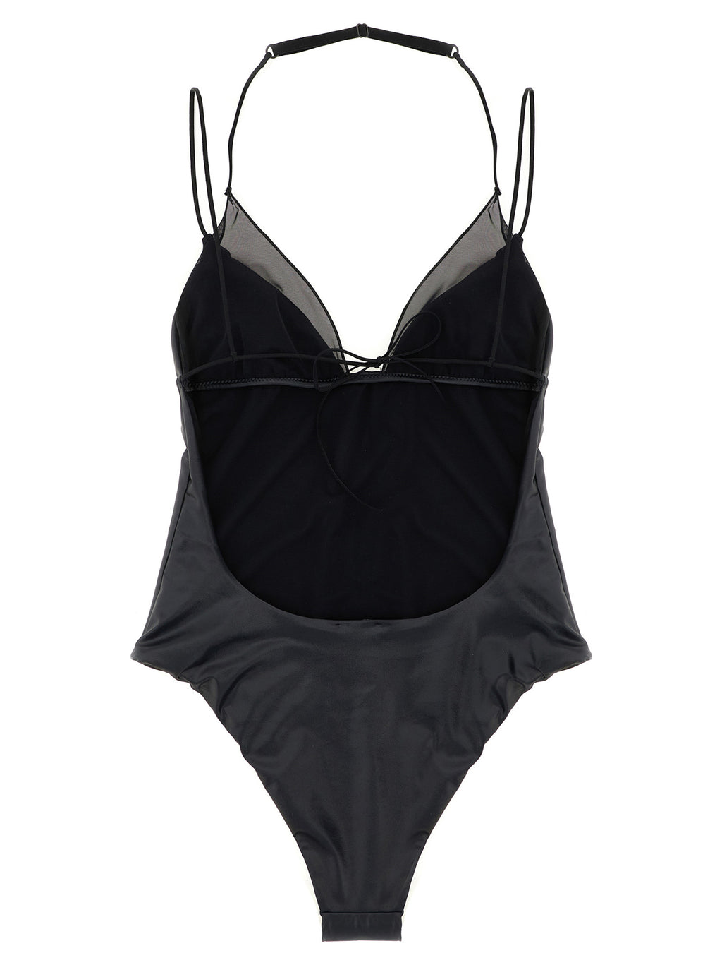 Black Polyester One-Piece Swimsuit
