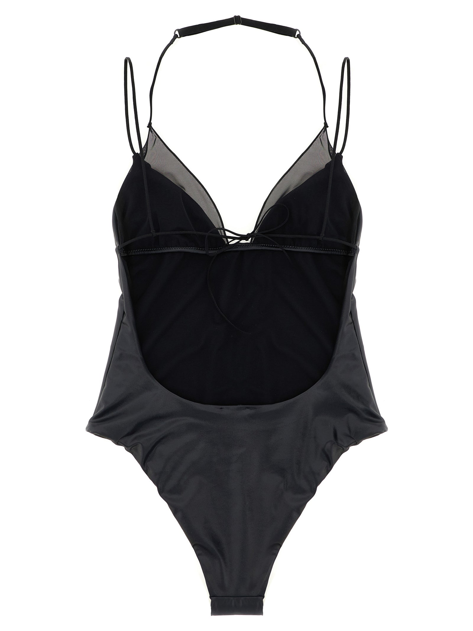 Black Polyester One-Piece Swimsuit