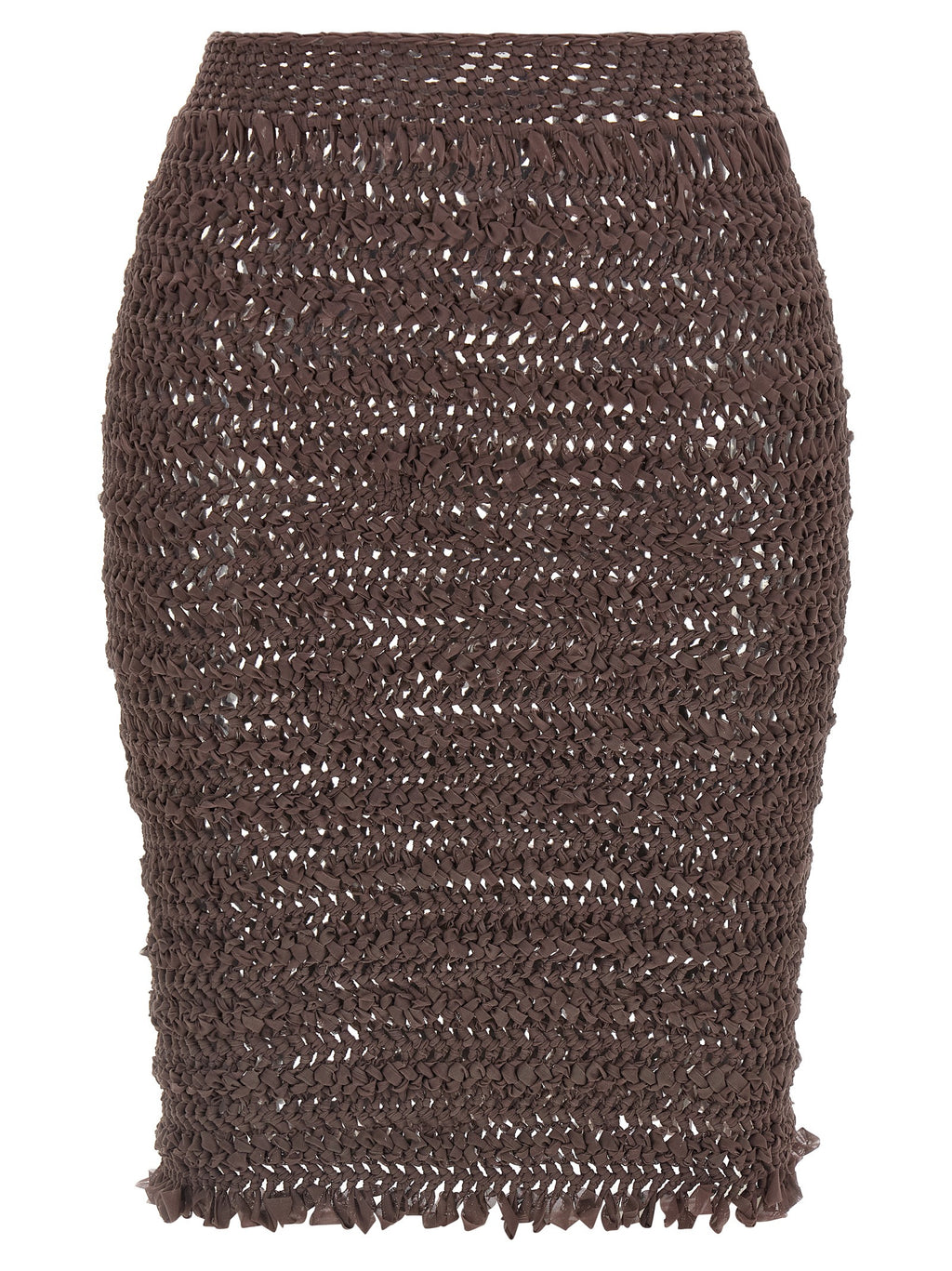 Brown Polyester Midi Skirt