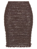 Brown Polyester Midi Skirt