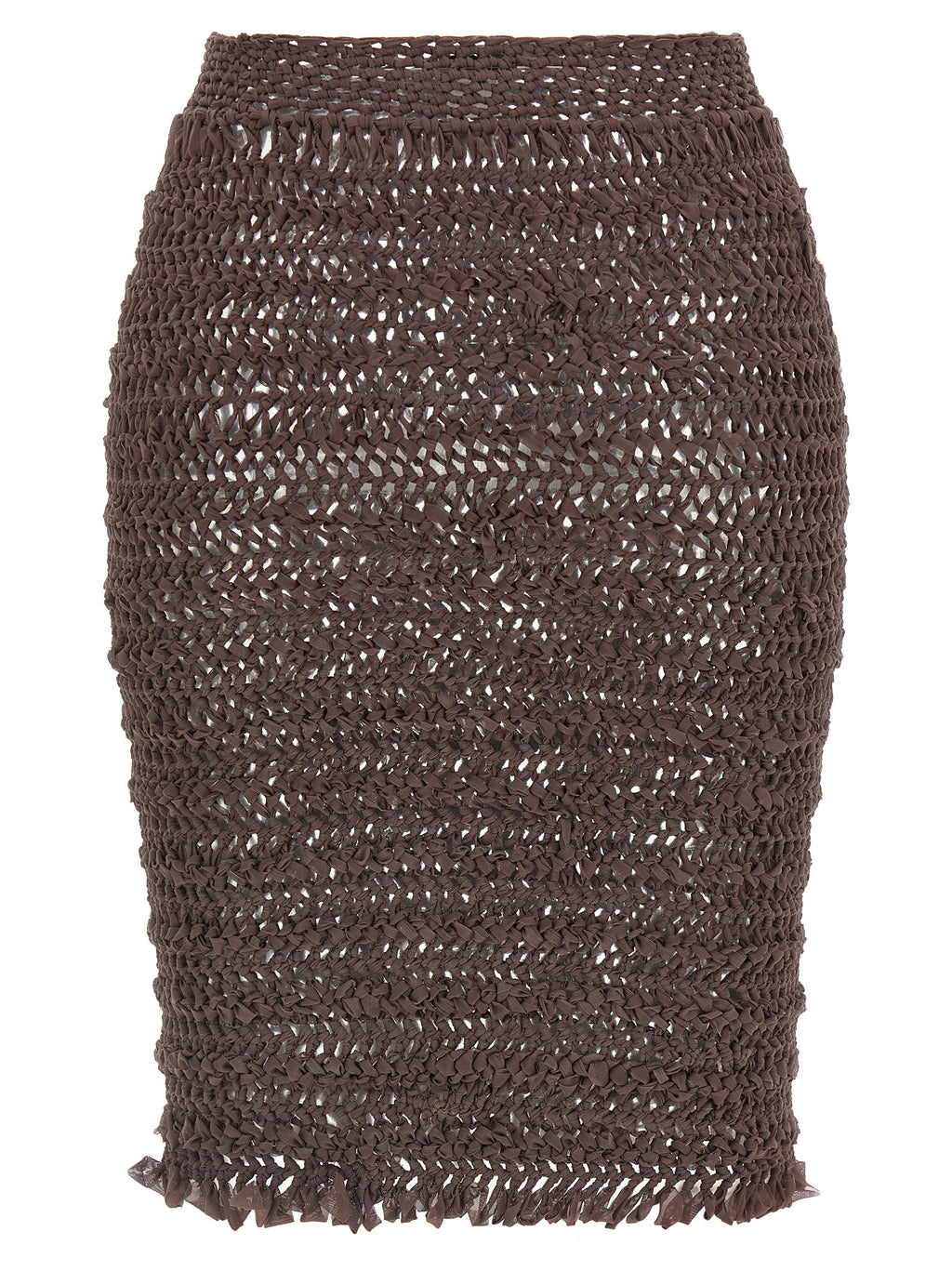 Brown Polyester Midi Skirt