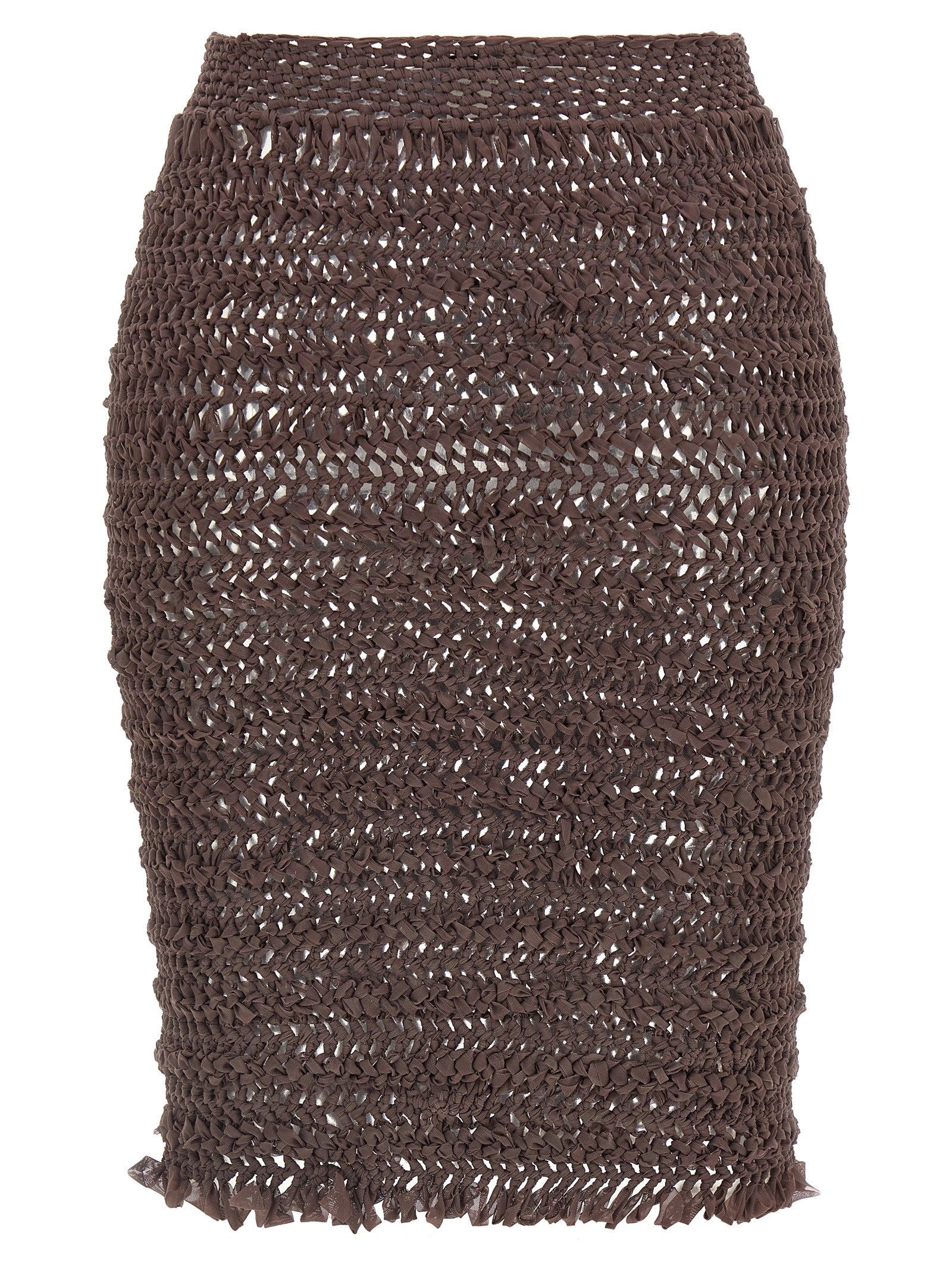 Brown Polyester Midi Skirt