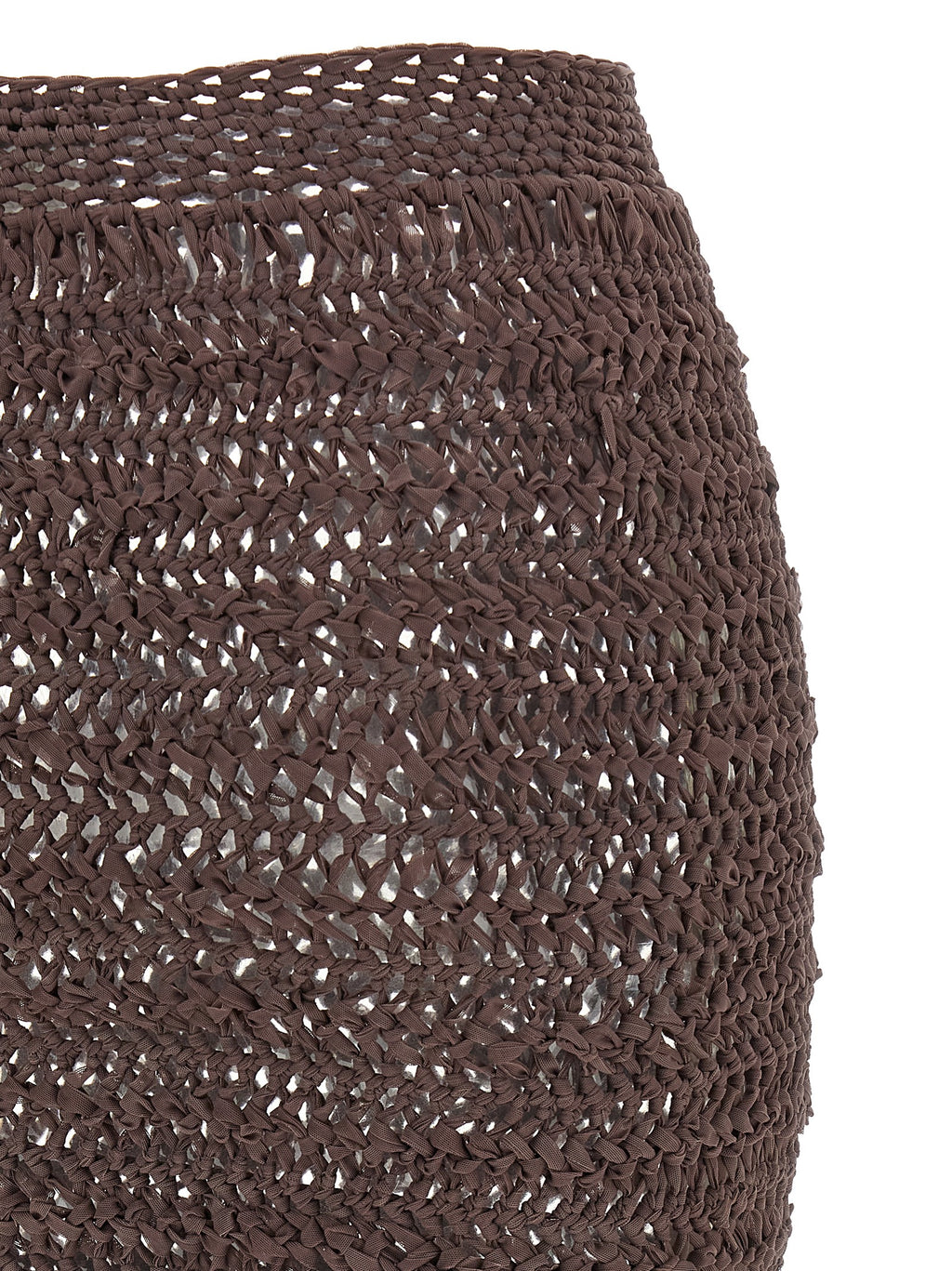 Brown Polyester Midi Skirt