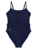 Blue Polyester One-Piece Swimsuit