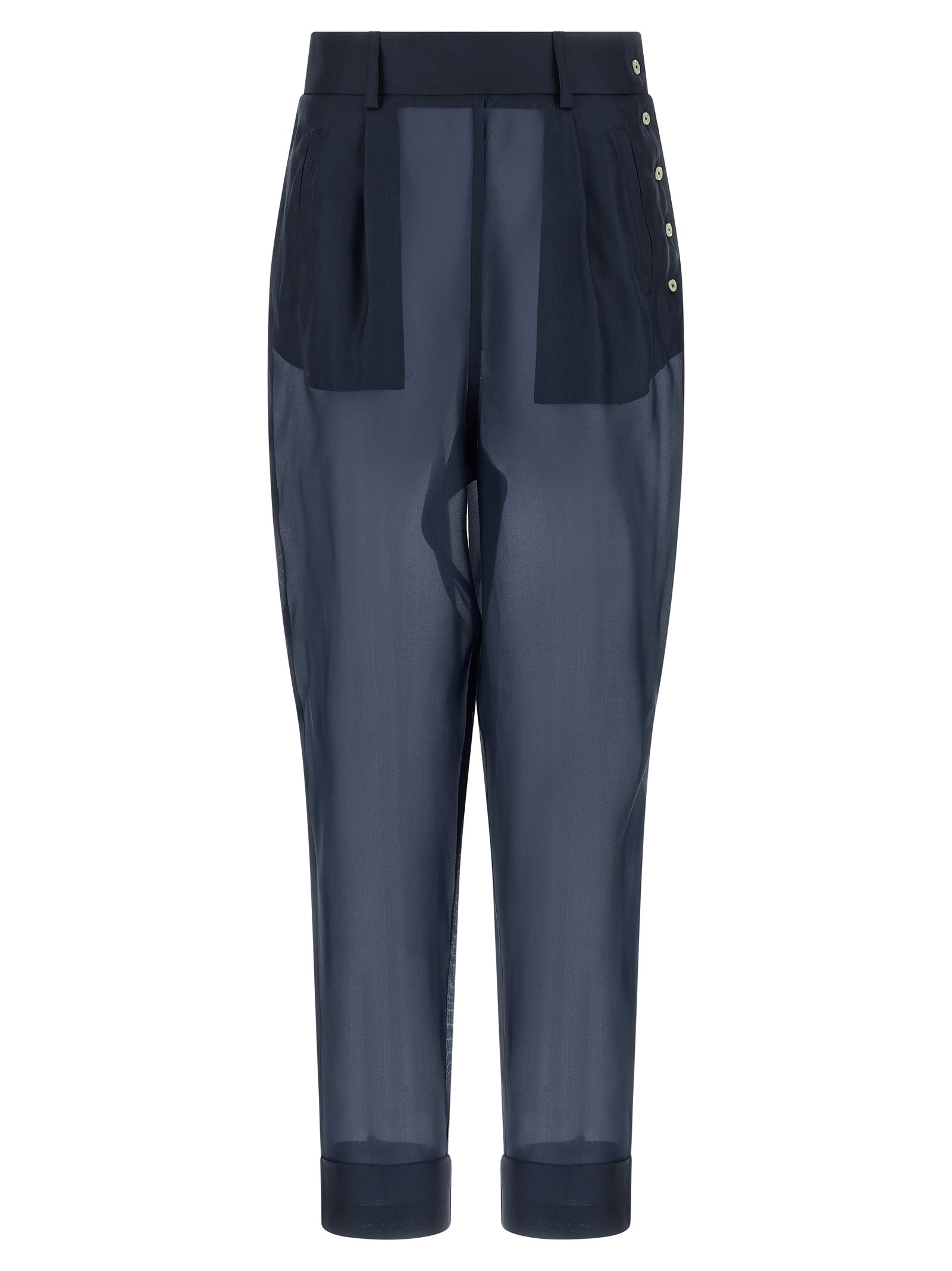 Blue Silk Casual Pants