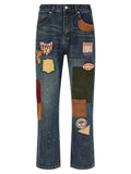Blue Cotton Straight-Leg Jeans
