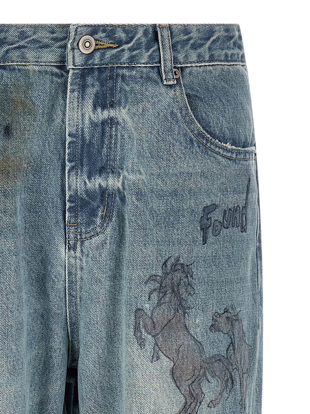 Blue Cotton Straight-Leg Jeans