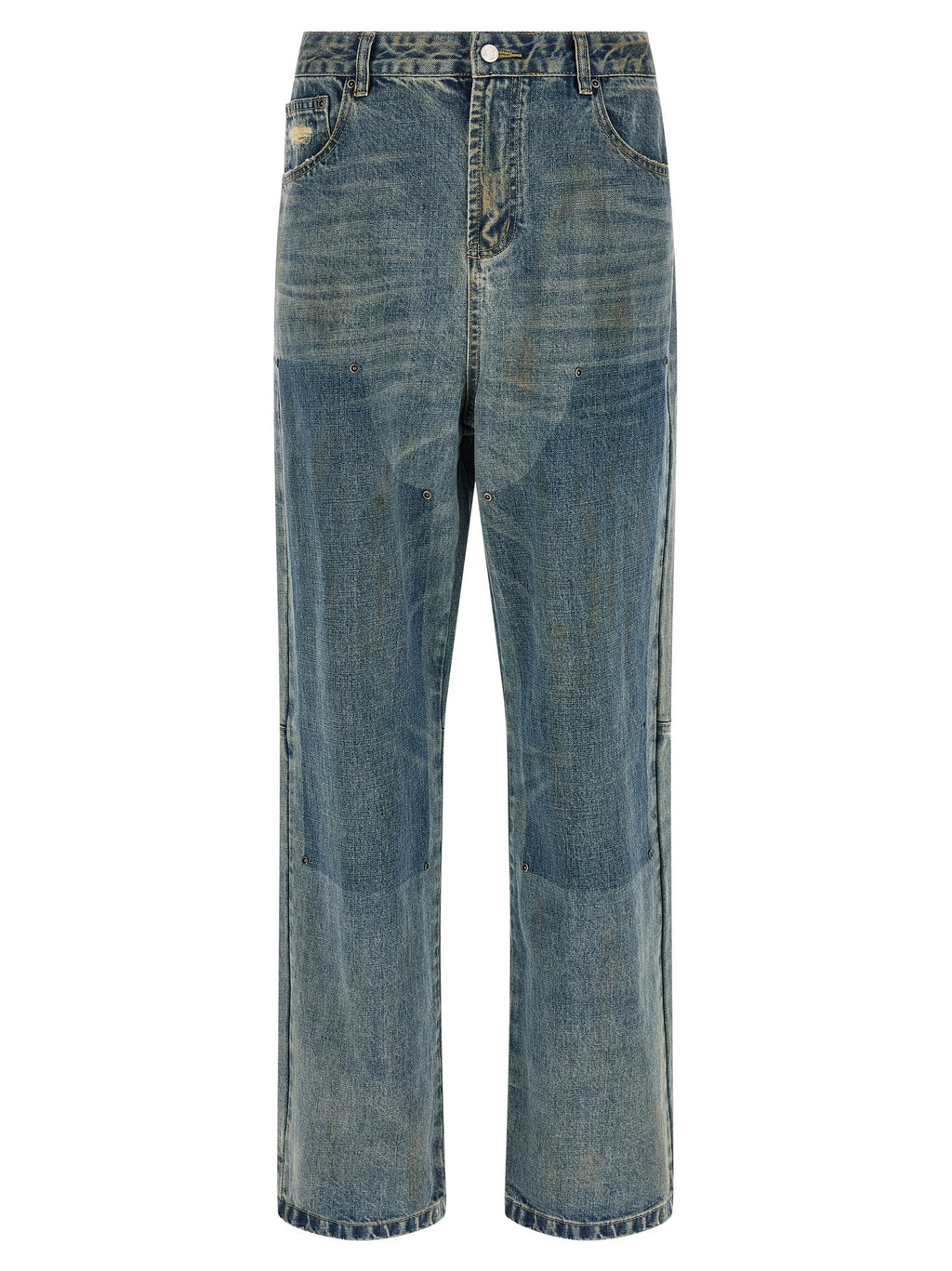 Blue Cotton Straight-Leg Jeans