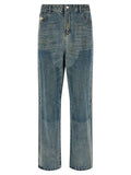 Blue Cotton Straight-Leg Jeans
