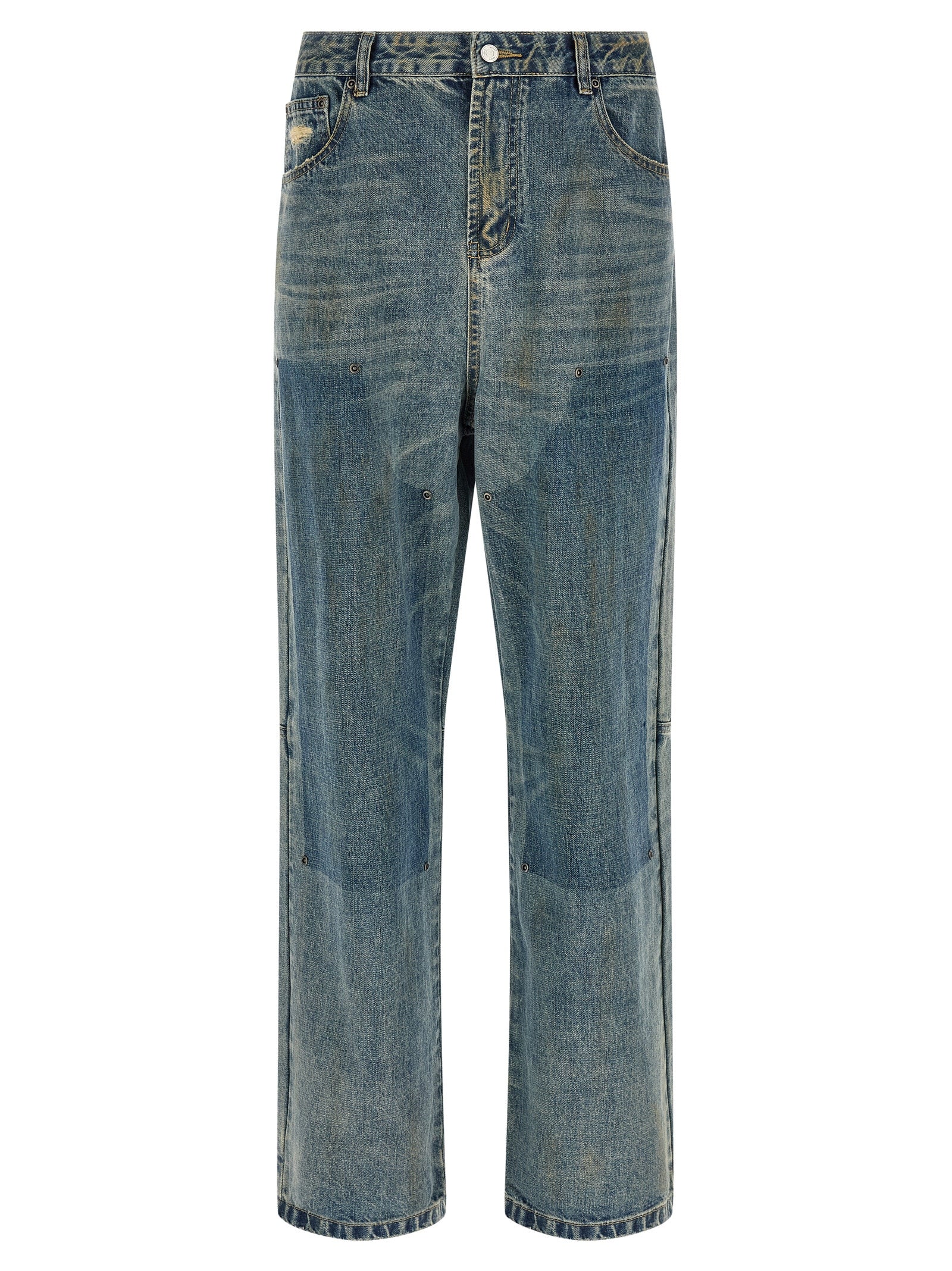 Blue Cotton Straight-Leg Jeans