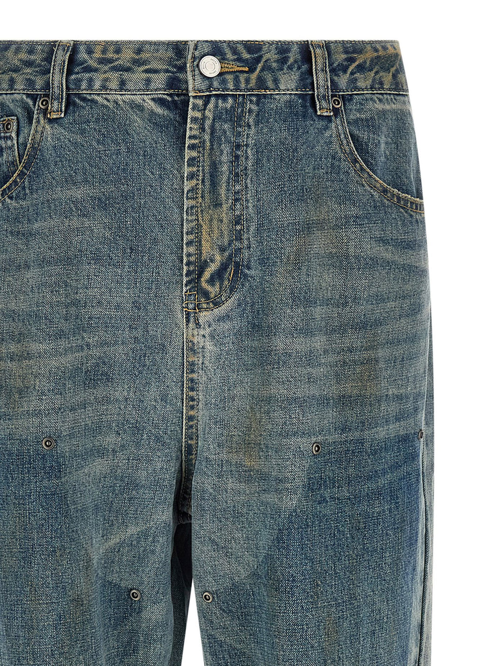 Blue Cotton Straight-Leg Jeans