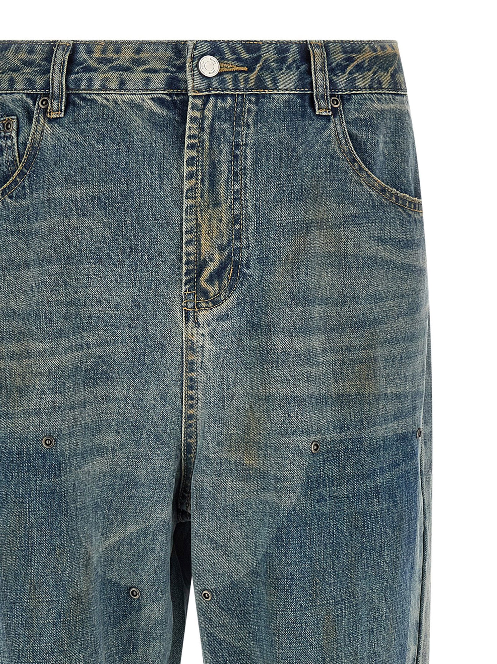 Blue Cotton Straight-Leg Jeans
