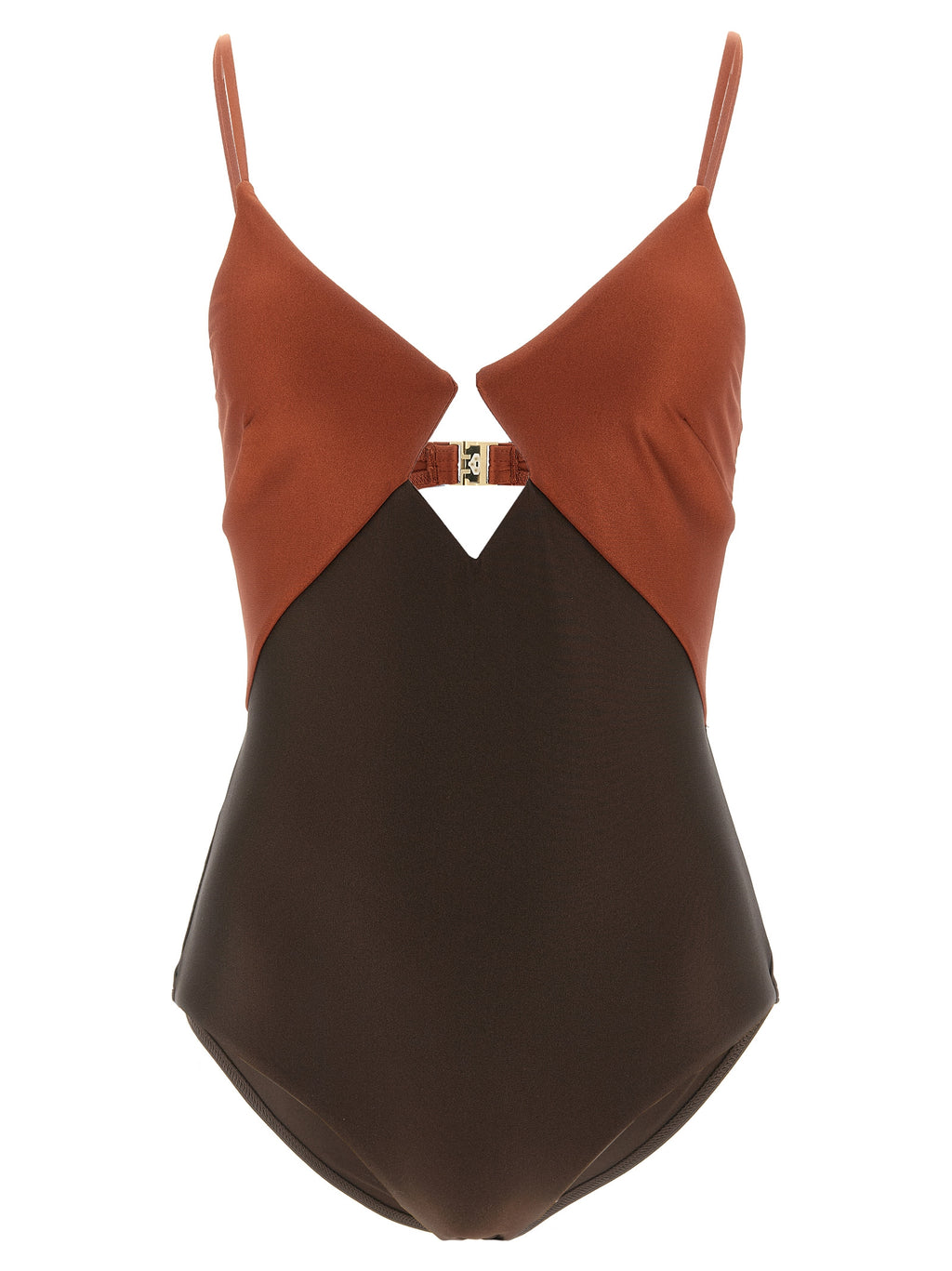 Brown Polyamide One-Piece Swimsuit