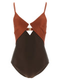 Brown Polyamide One-Piece Swimsuit