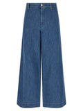 Blue Cotton Cropped Jeans