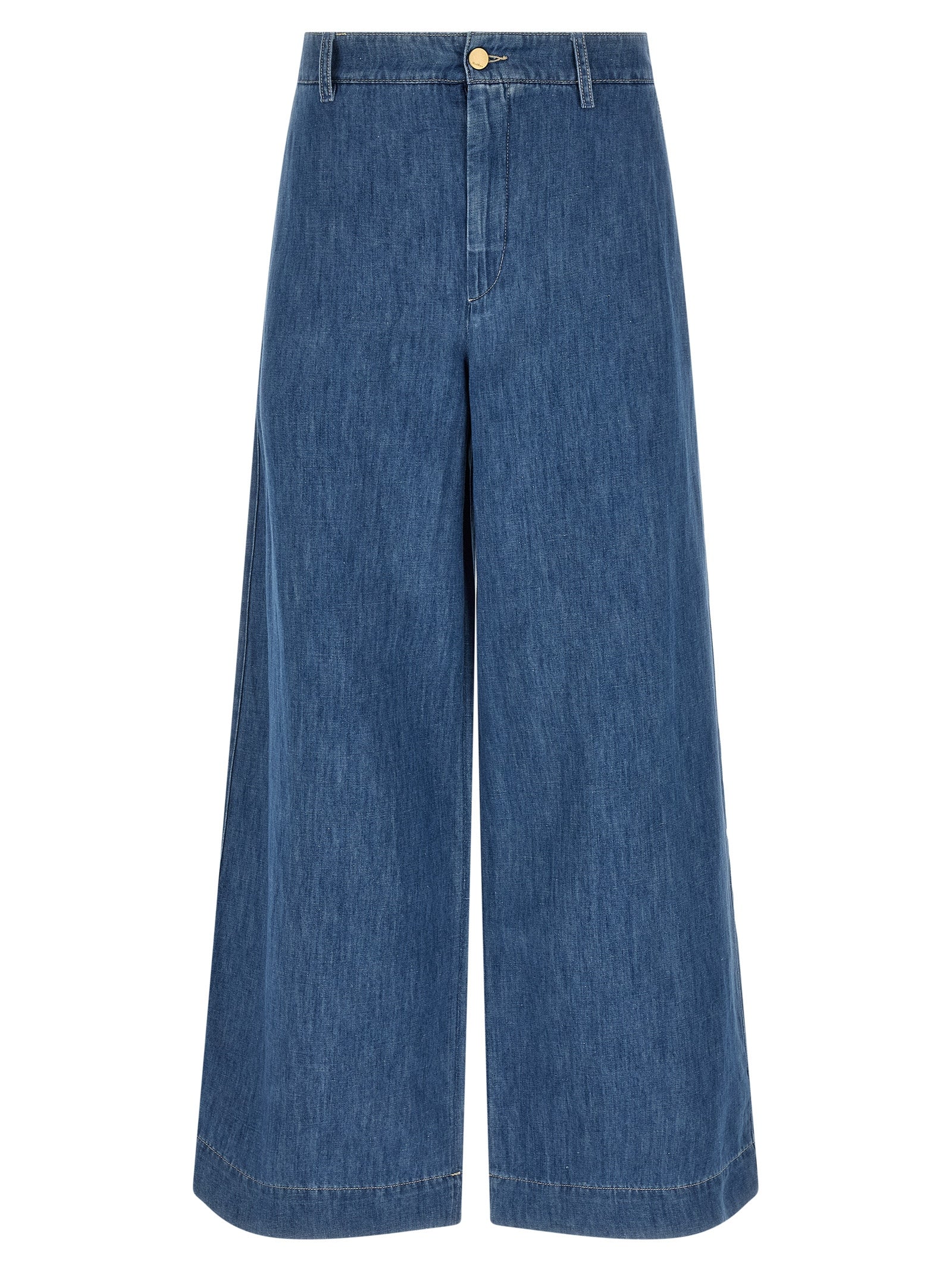 Blue Cotton Cropped Jeans