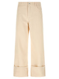 Beige Cotton Cropped Pants