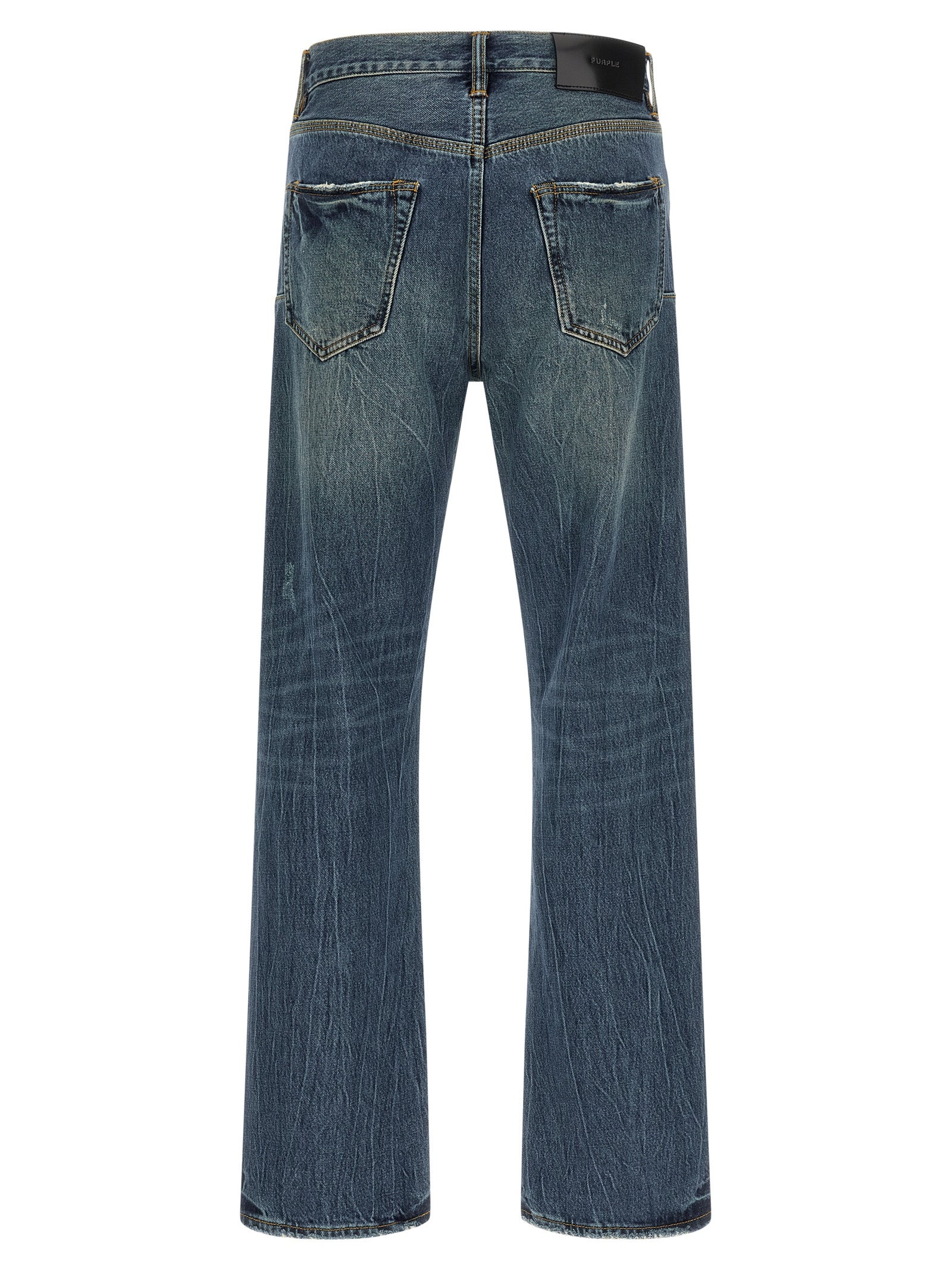 Blue Cotton Straight-Leg Jeans