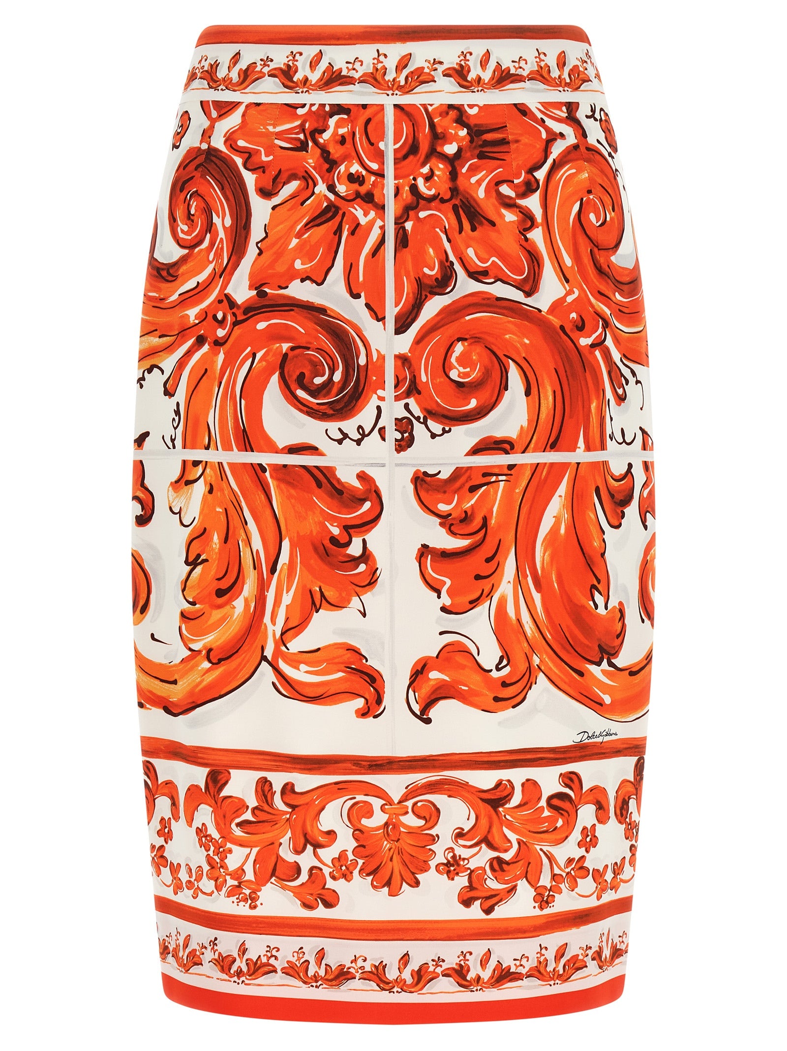 Orange Silk Midi Skirt