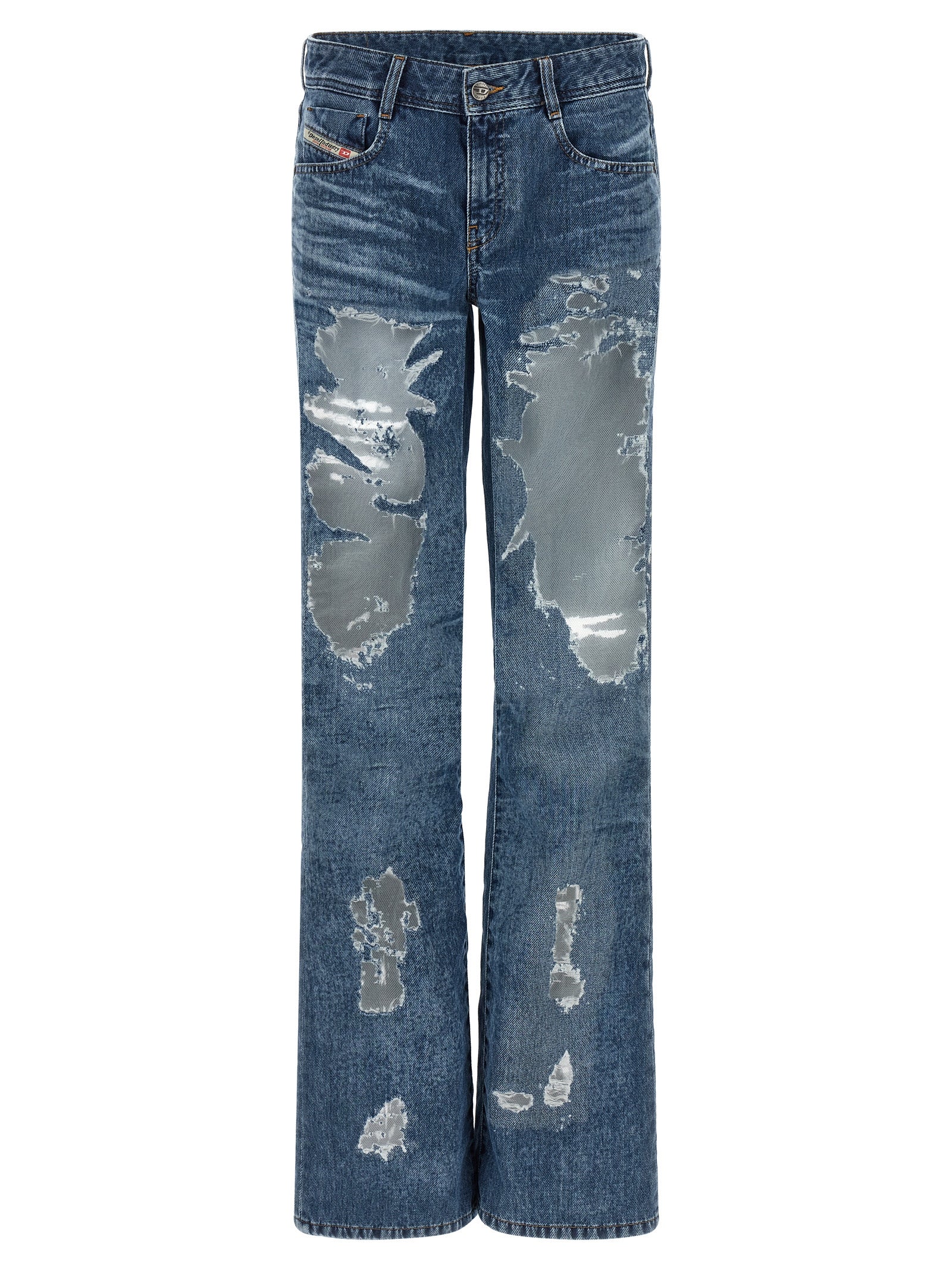 Blue Cotton Flared Jeans