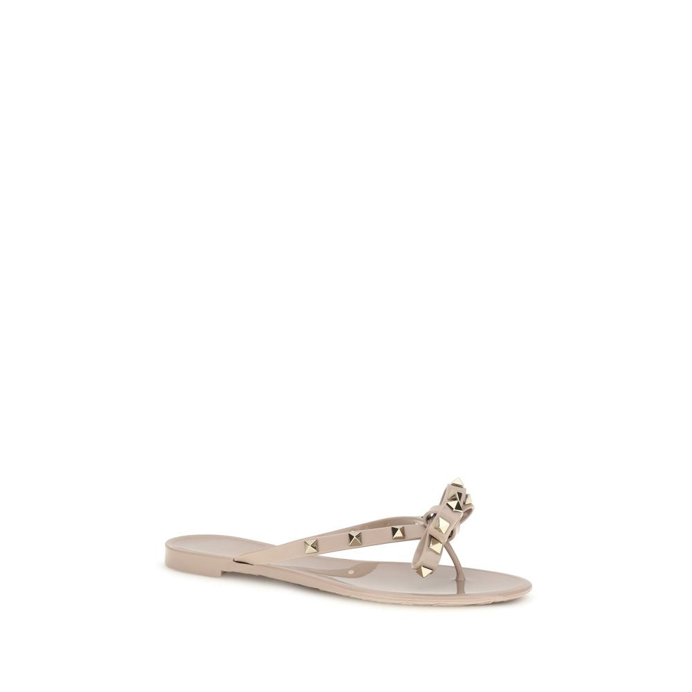 Beige Cotton Flip-Flop Sandals
