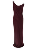 Bordeaux Polyester Long Dress