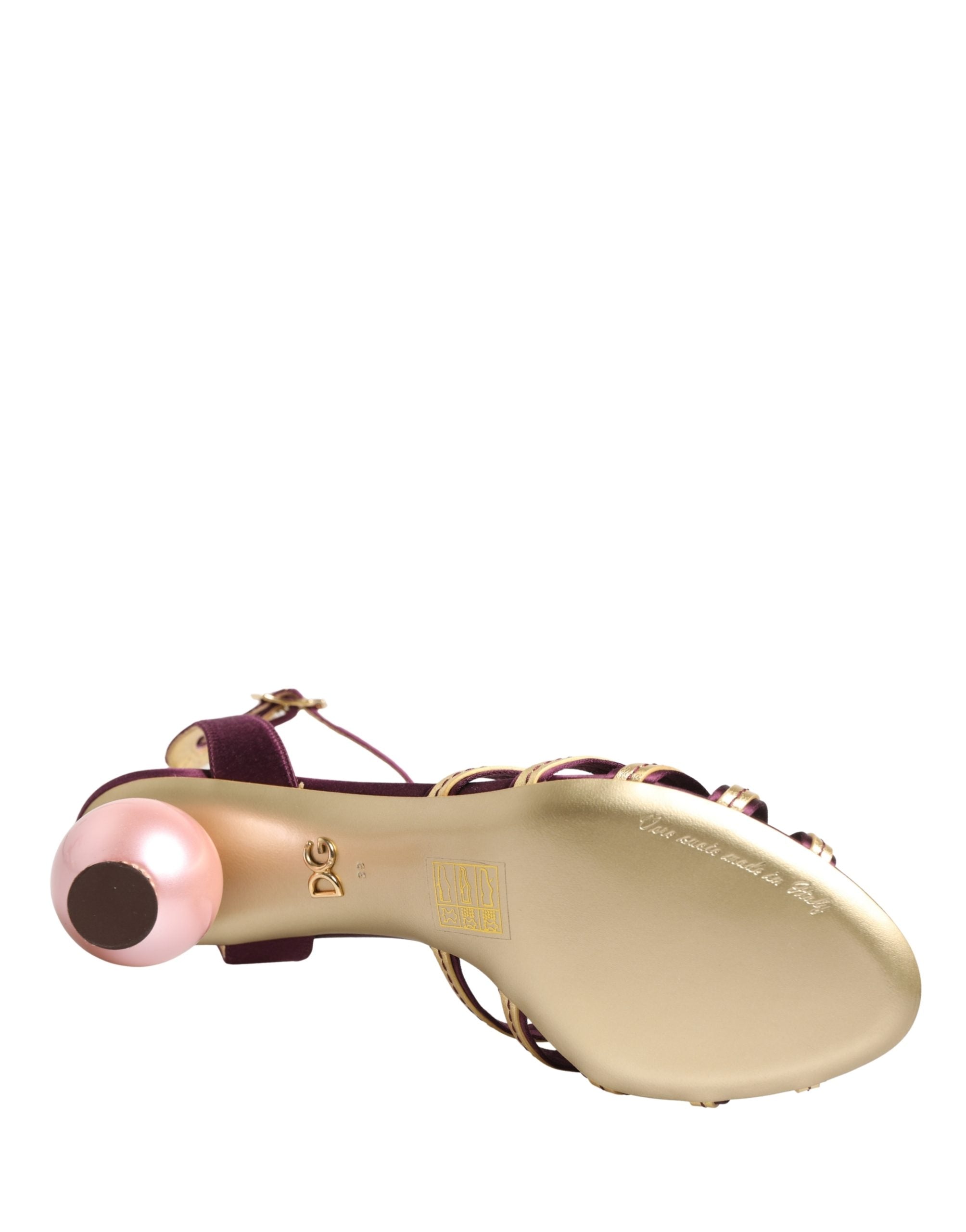 Dolce & Gabbana Purple Gold Keira Pearl Heels Sandals Shoes