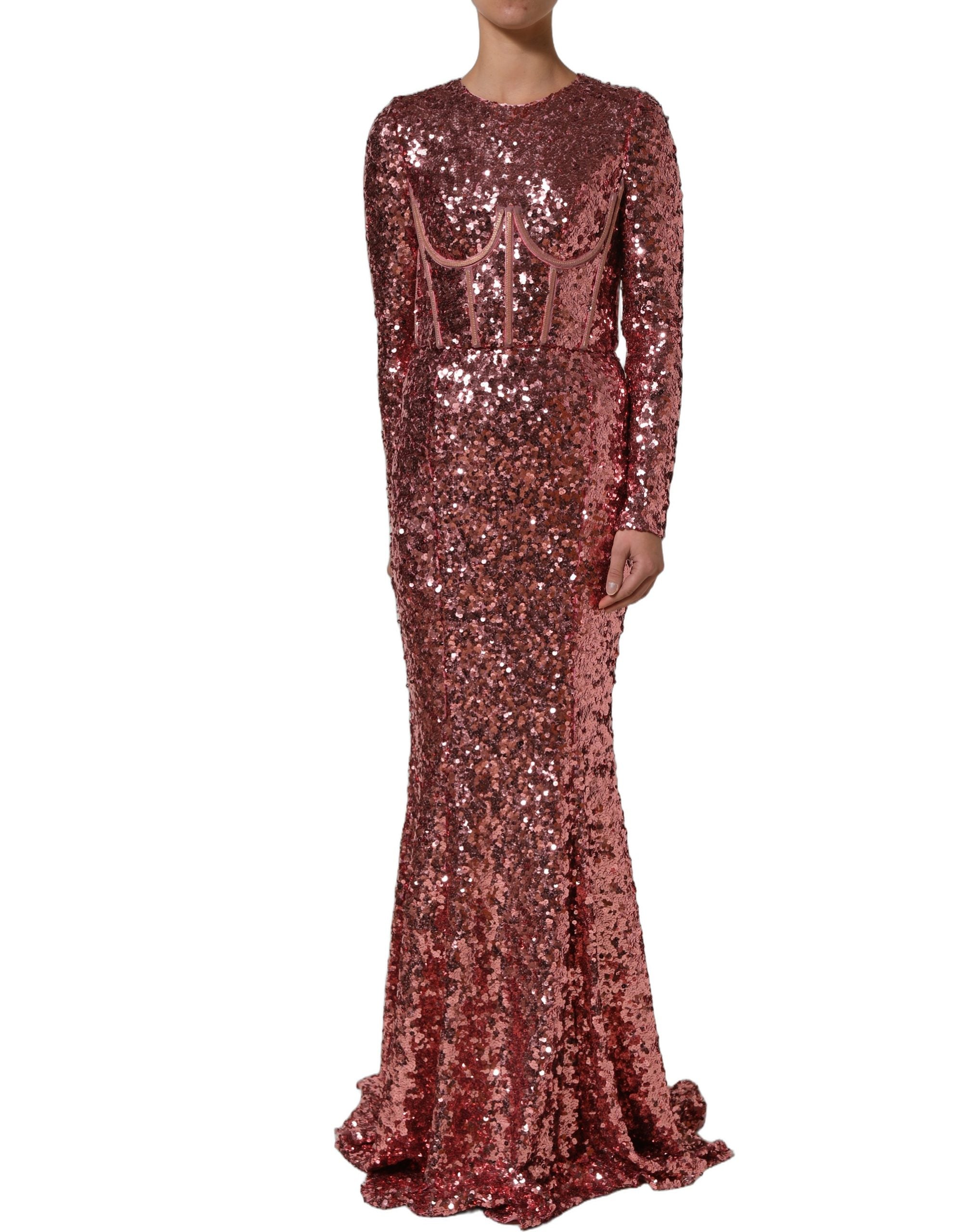 Pink Long Sequined Corset Detailing Gown Dress